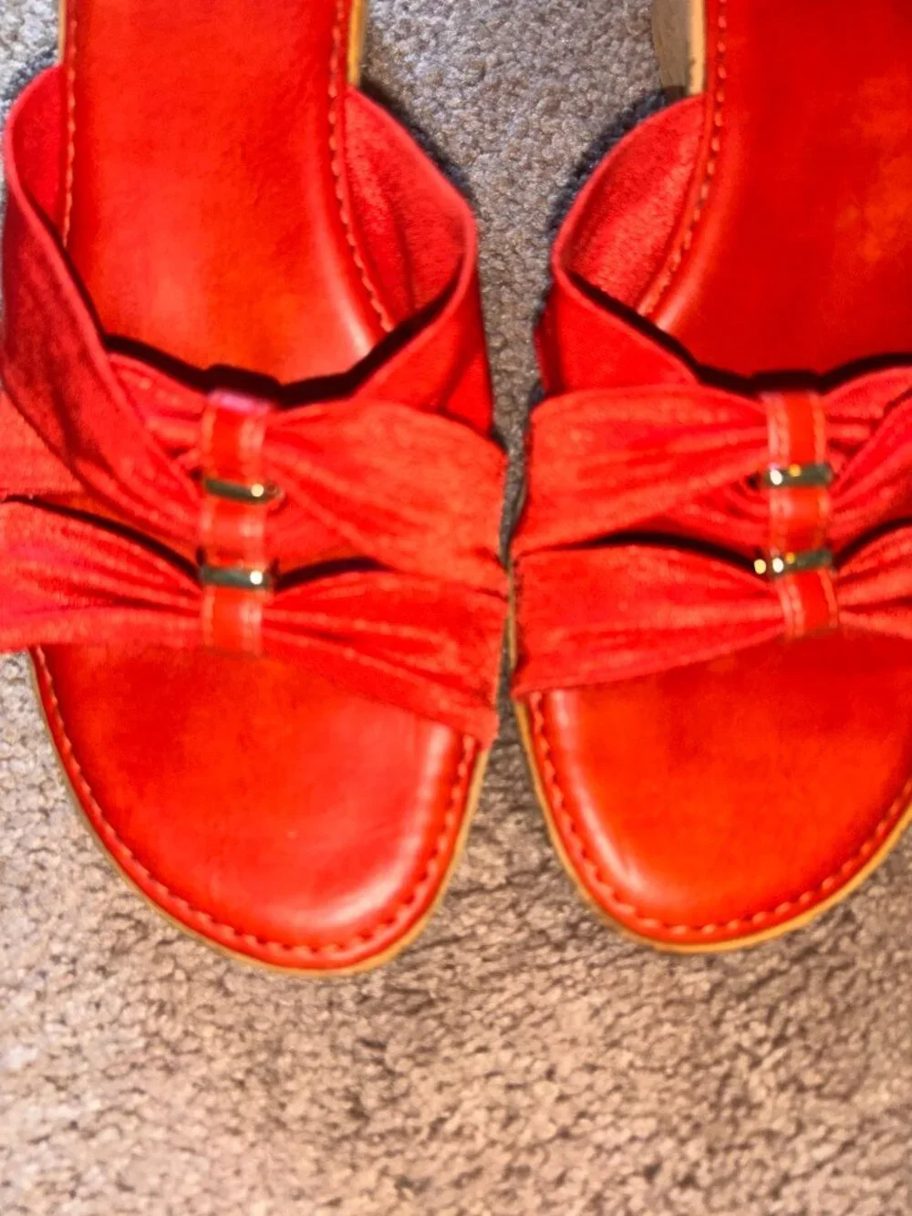 Italian Shoemakers Bright Orange Stretch Strap Cork Wedge Sandals 9M